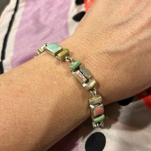 Rare Sterling silver bracelet turquoise shell crystals multi color Cozumel